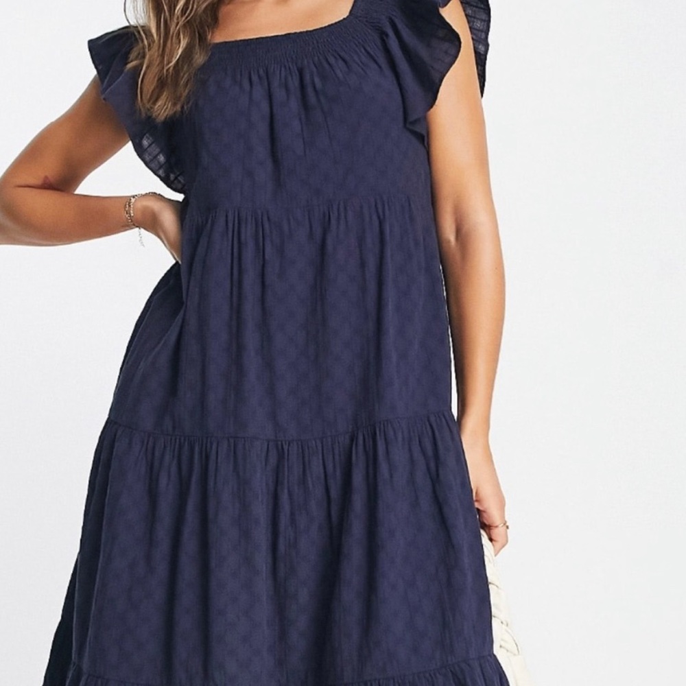 Madewell ruffle tier dress dark blue